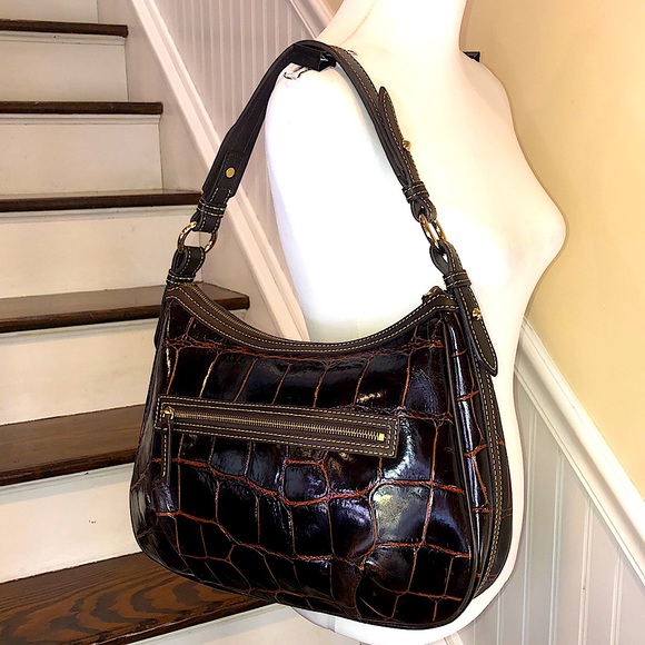 Vintage DOONEY BOURKE Brown Croc Leather Brown Top Handle Oversized Shoulder Bag - Picture 5 of 17
